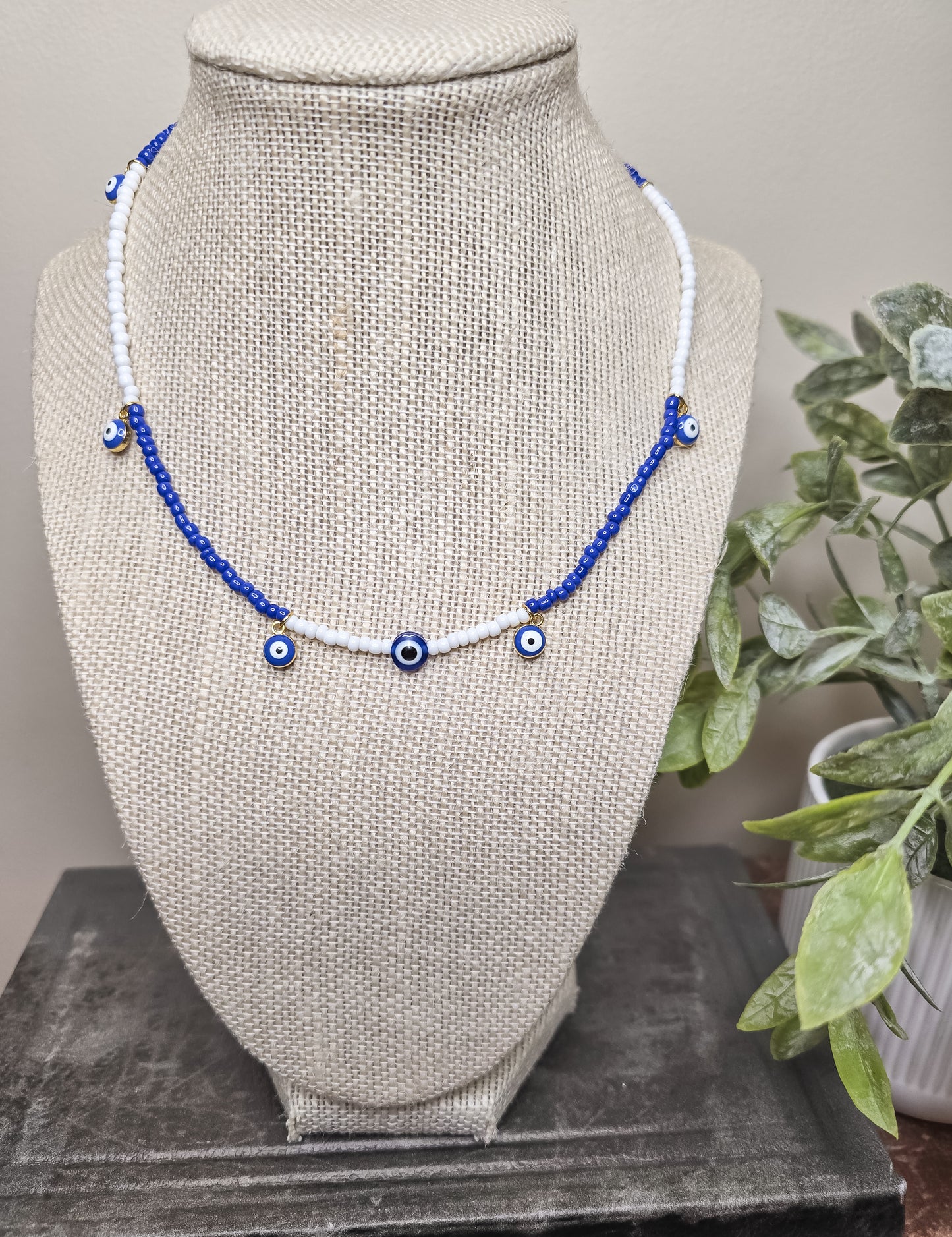 Blue evil eye choker