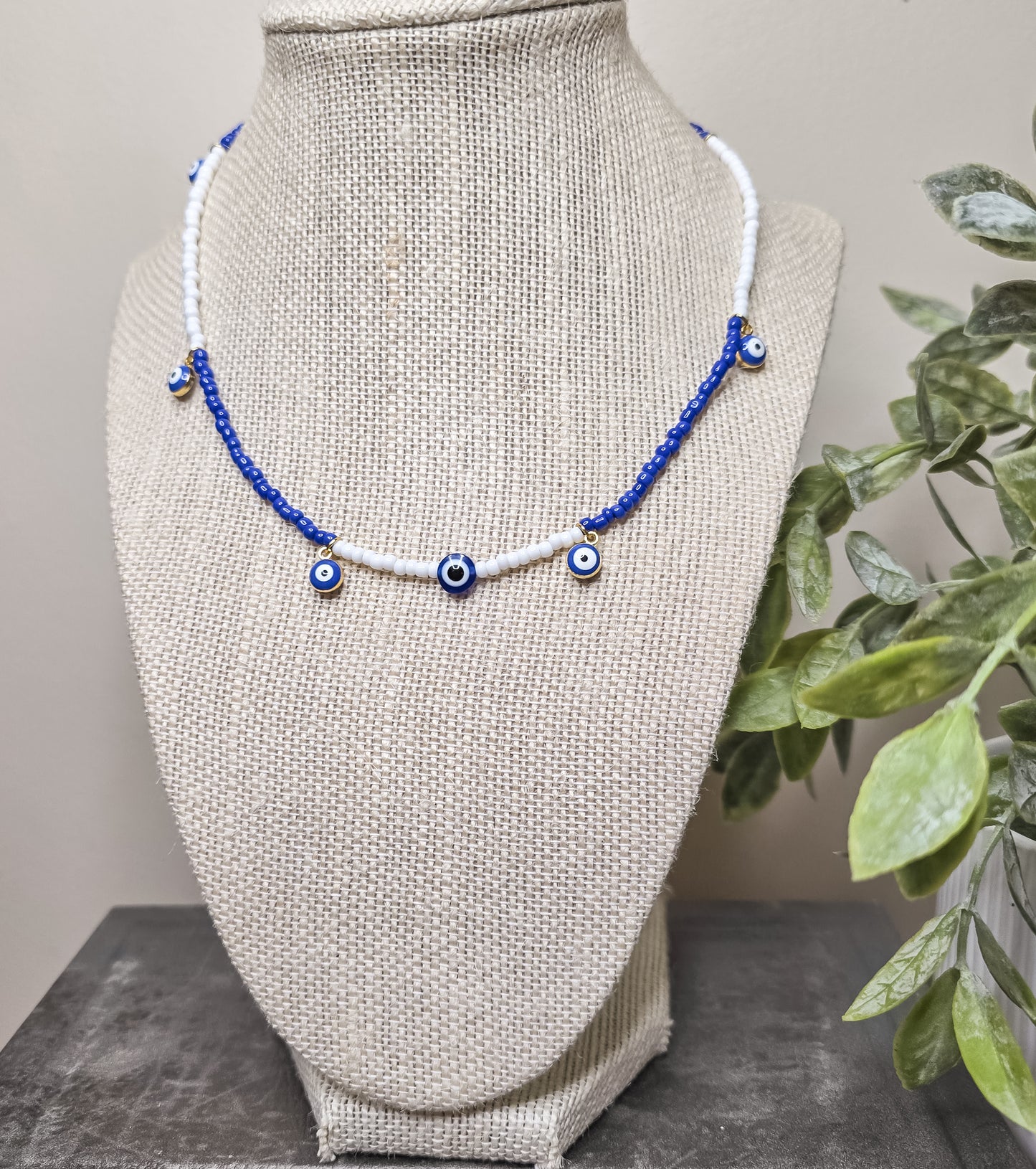 Blue evil eye choker